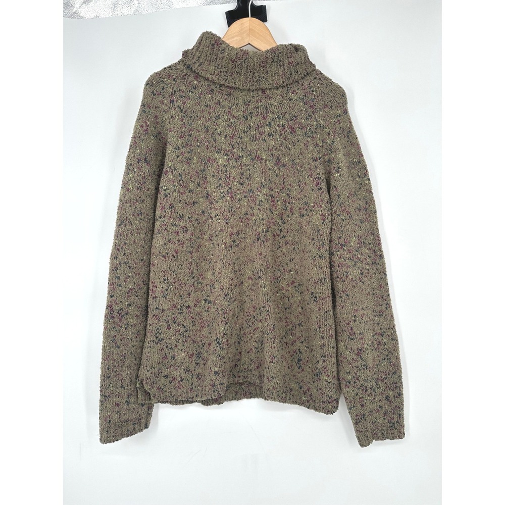 Orvis Chenille Turtleneck Sweater Women L Green Multicolor Cabin Outdoor Earthy